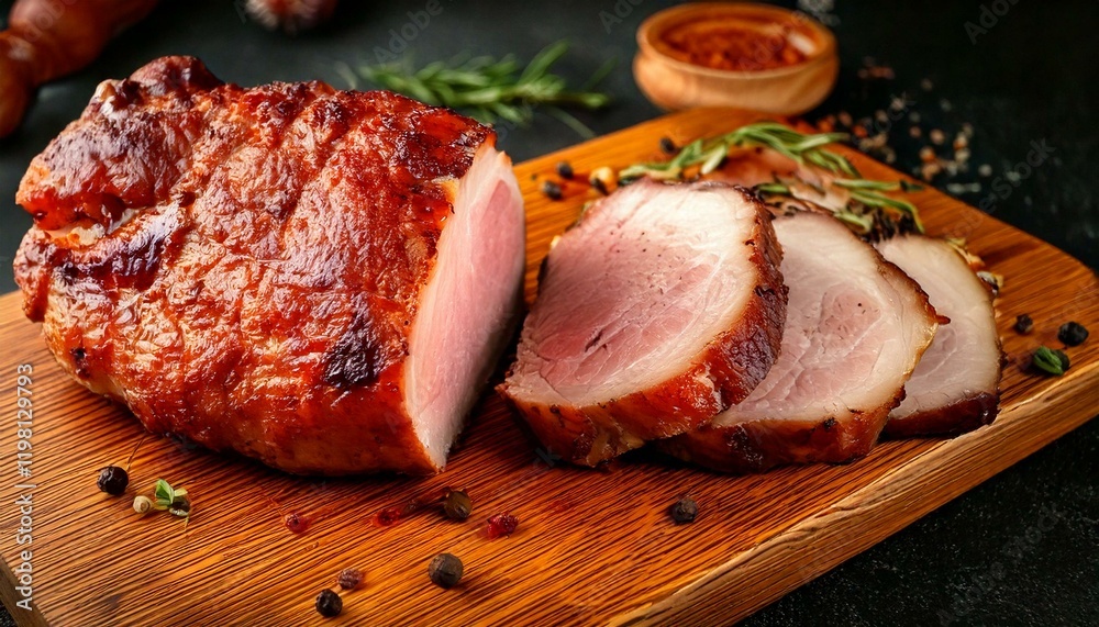 joint of roast pork on a chopping board