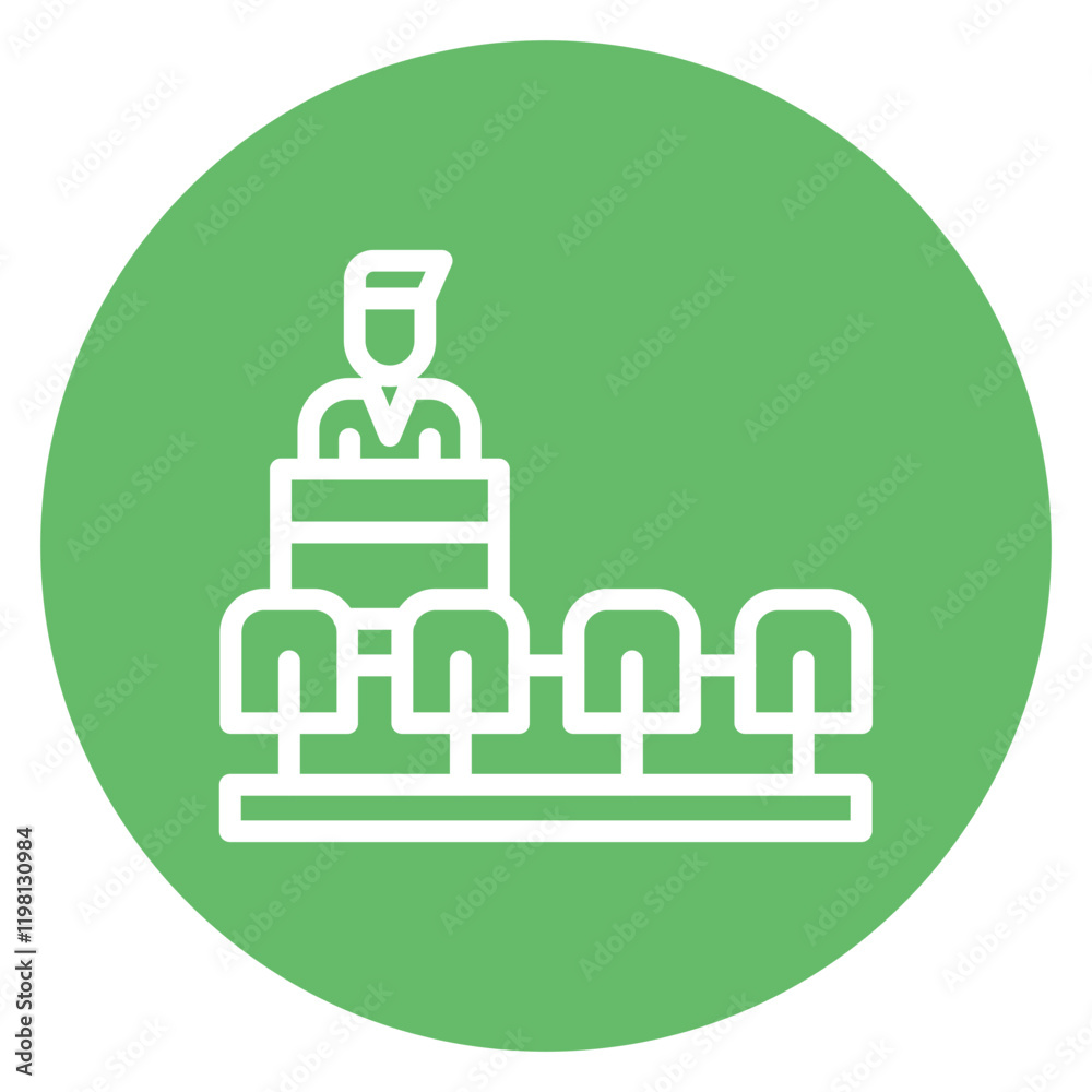 Minimalist Line Art Circular Person on Platform Behind Podium Icon Minimalist Line Art Circular Person on Platform Behind Podium Icon