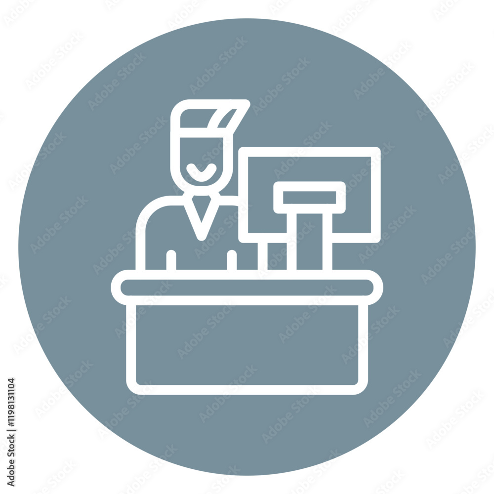 Minimalist Line Art Circular Hotel Reception Icon Minimalist Line Art Circular Hotel Reception Icon