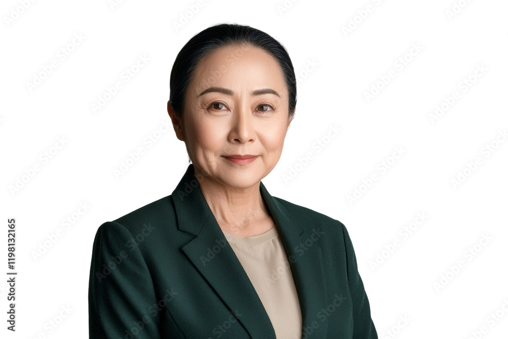 Woman in a green suit is smiling for the camera Woman in a green suit is smiling for the camera