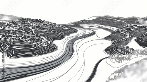 Riverstone terraces, upper hutt city, new zealand. minimalistic road map with black and white lines. Riverstone. Illustration photo