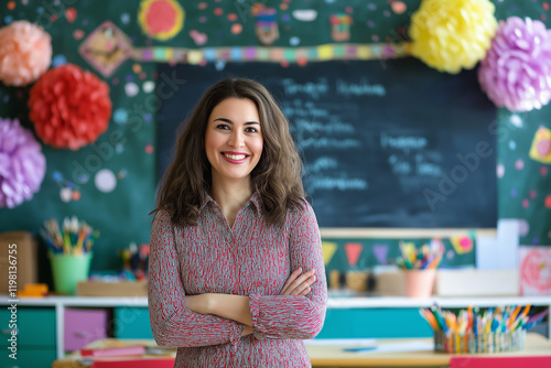 Happy Teacher by Chalkboard: Inspiring Education Portrait job work smile woman tutor school female  