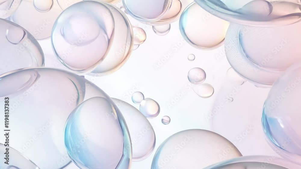 Dolly in video featuring interconnected bubbles in translucent pastel colors, the bubbles gently merge and separate with diffused light, seamless vector pattern