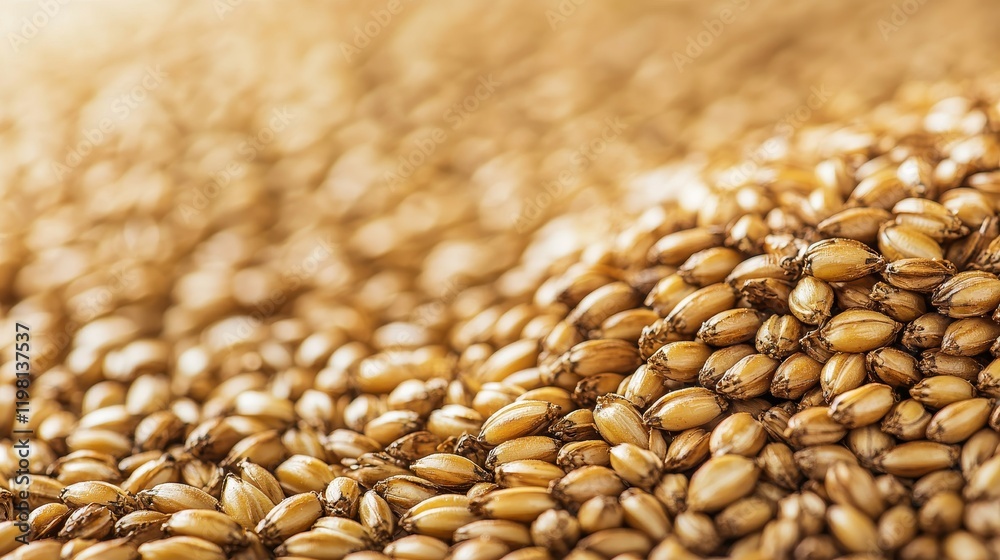 Obraz premium High-resolution close-up of roasted malt grains with subtle shadows on a barley base, exuding artisanal brewing vibes