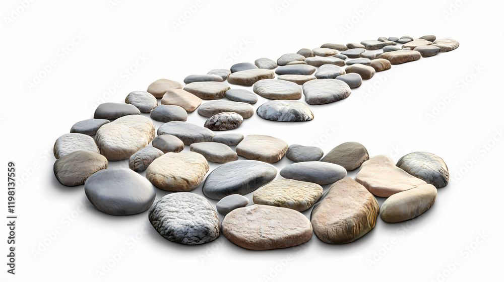 Smooth stones arranged to form a winding path, white isolate background. Riverstone. Illustration Smooth stones arranged to form a winding path, white isolate background. Riverstone. Illustration