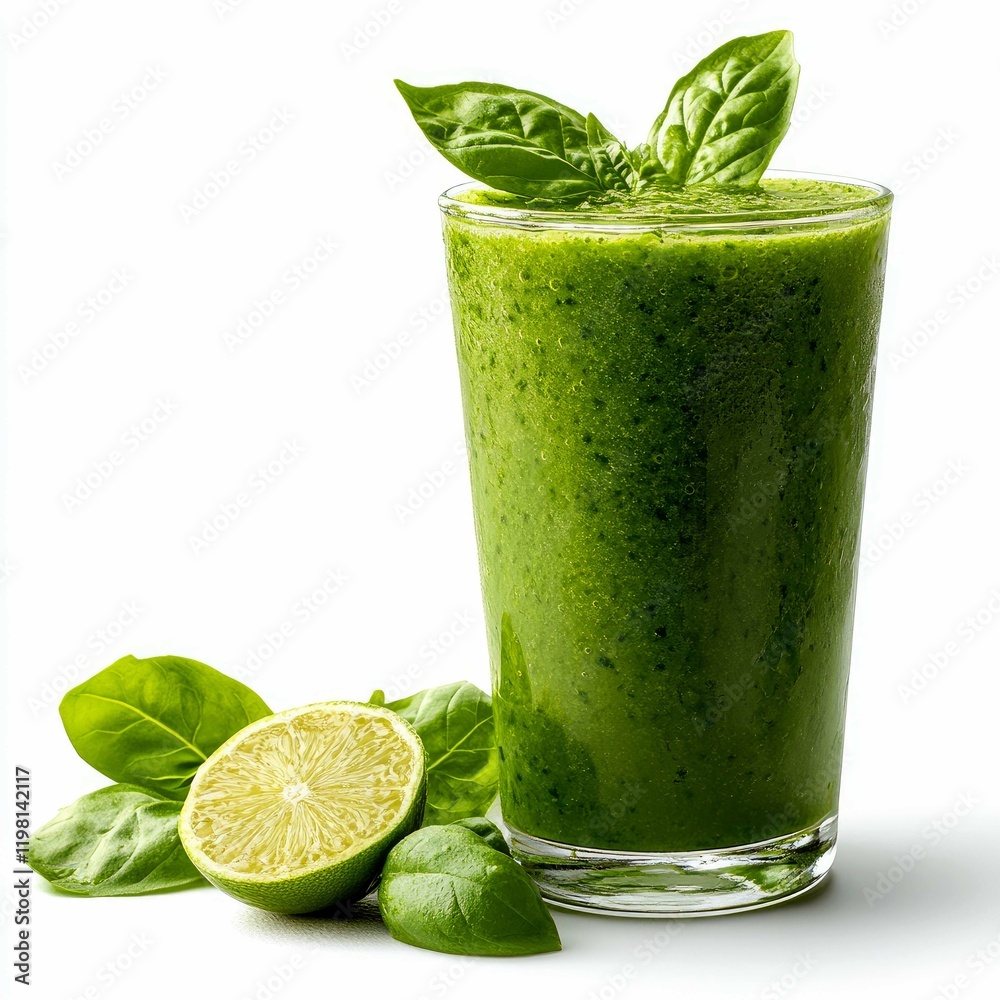 Fototapeta premium Refreshing Green Smoothie Recipe: Lime & Basil Fusion for a Healthy Lifestyle