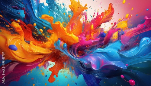 Vibrant Abstract Artwork Explosion of Colors in an Expressive, Dynamic Backdrop photo