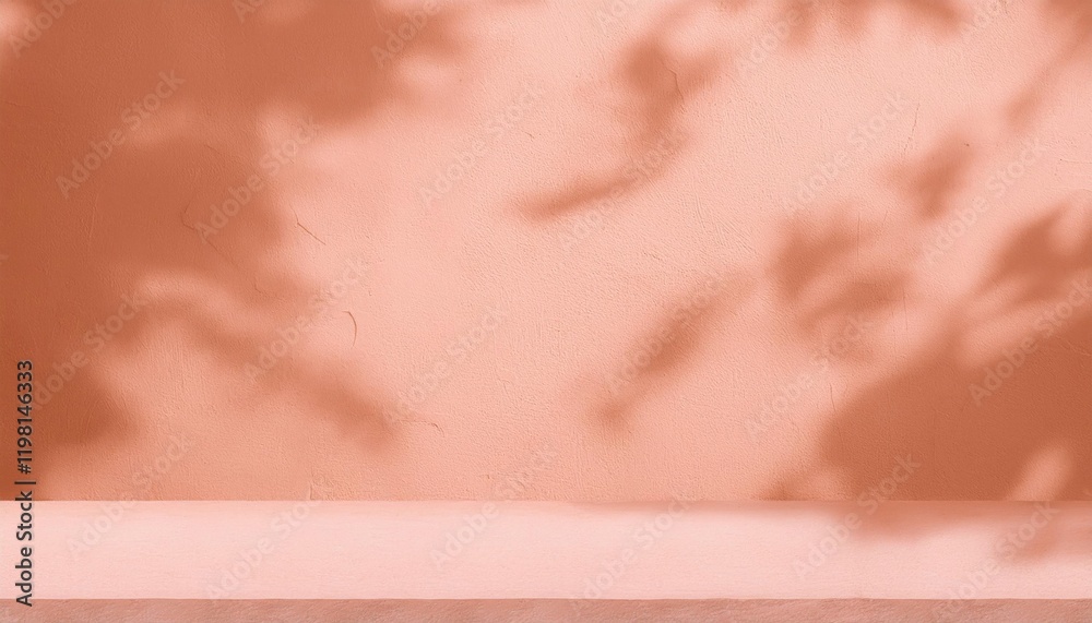 Fototapeta premium Peachy Minimalist Background with Leaf Shadows: Perfect for Product Displays or Branding