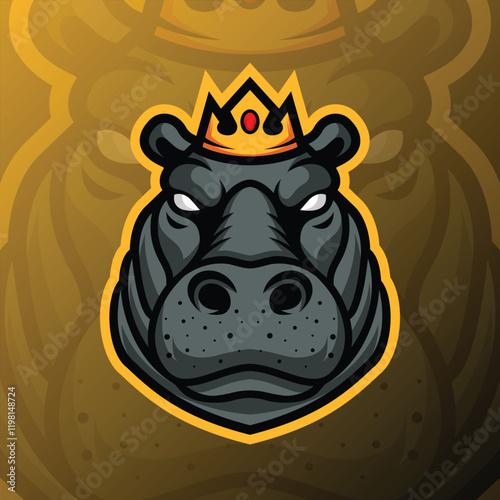 A hippo mascot logo in a king style