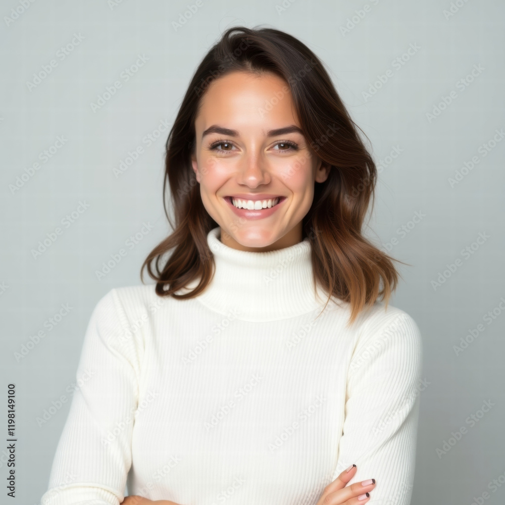 A young woman with a light skin tone and shoulder-length brown hair styled in loose waves A young woman with a light skin tone and shoulder-length brown hair styled in loose waves