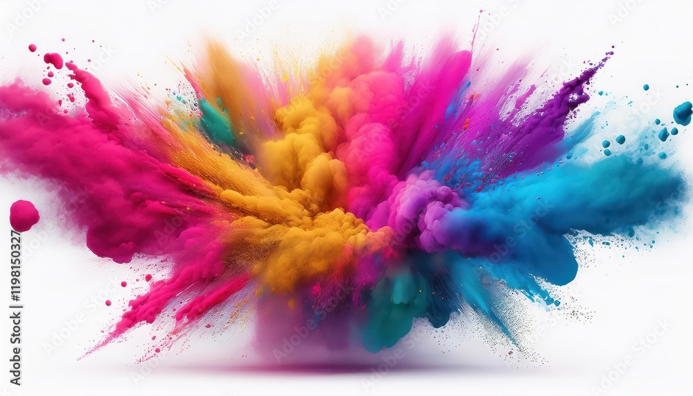 Fototapeta premium Vibrant Powder Explosion Against a White Backdrop Spectacular Holi Celebration in HighResolution Detail