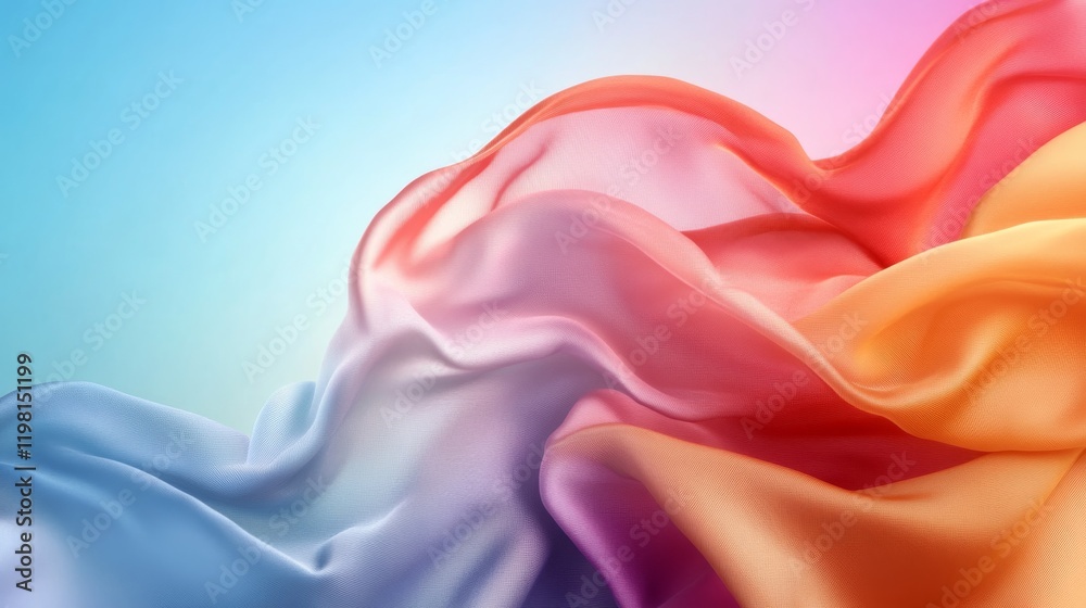 Fabrics in vibrant colors and dynamic shapes on an abstract background. Luxurious fabrics in a fashion brand concept. Fabrics in vibrant colors and dynamic shapes on an abstract background. Luxurious fabrics in a fashion brand concept.