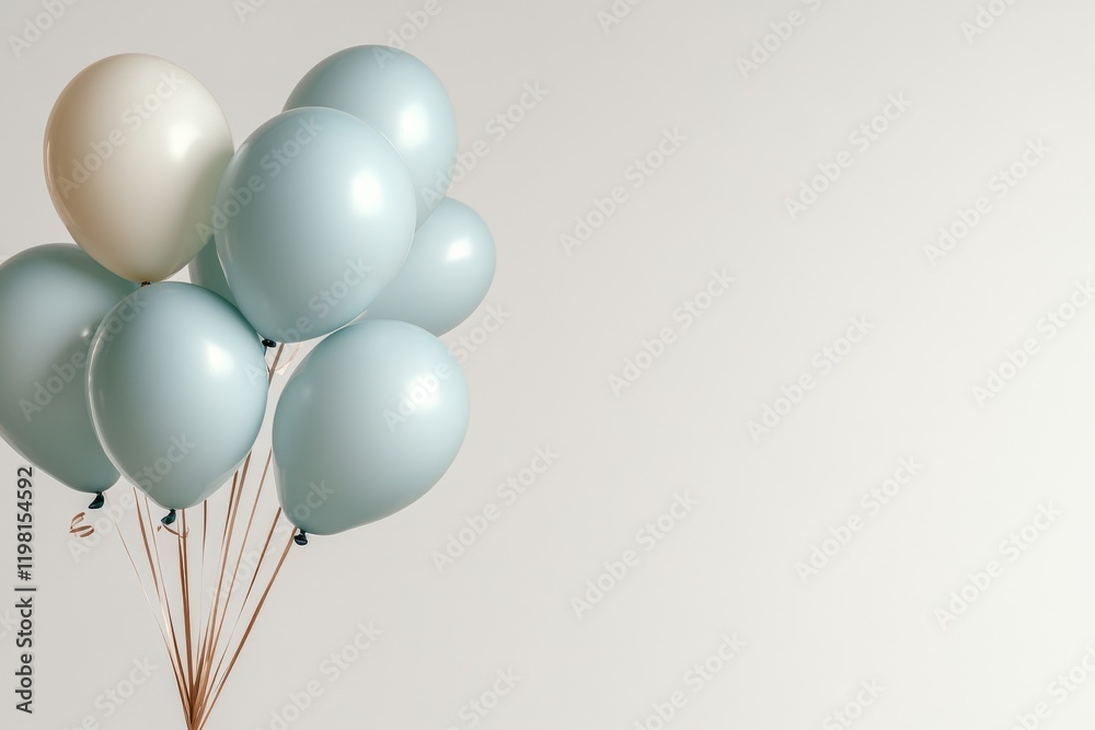 Light blue balloons cluster against a minimalist background ideal for celebrations or events