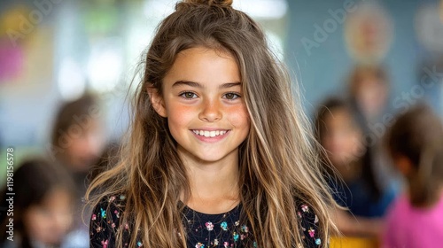 Wallpaper Mural Smiling girl portrait classroom photography bright environment close-up childhood joy Torontodigital.ca