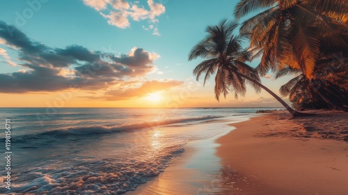 Sunset on a tropical beach.