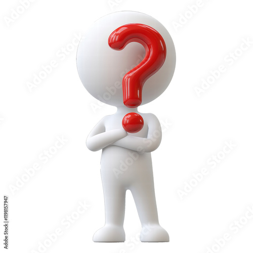 3d human character with a red question mark on transparent background, PNG