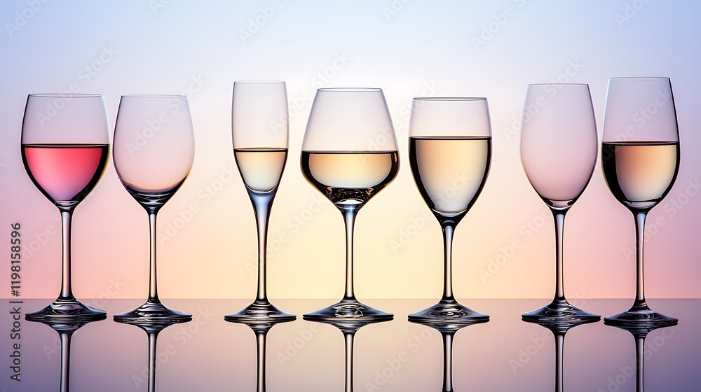 Sunset wine glasses tasting row reflection Sunset wine glasses tasting row reflection