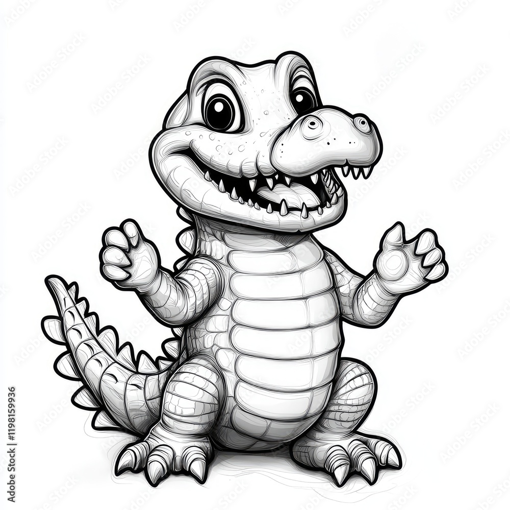 Fototapeta premium Adorable Baby Alligator Cartoon Drawing: A Cute Reptile Illustration
