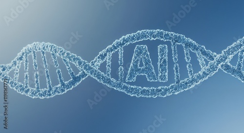 A conceptual representation of artificial intelligence being integrated with DNA molecules, symbolizing futuristic technology and biotechnology applications, depicted as a stylized DNA helix