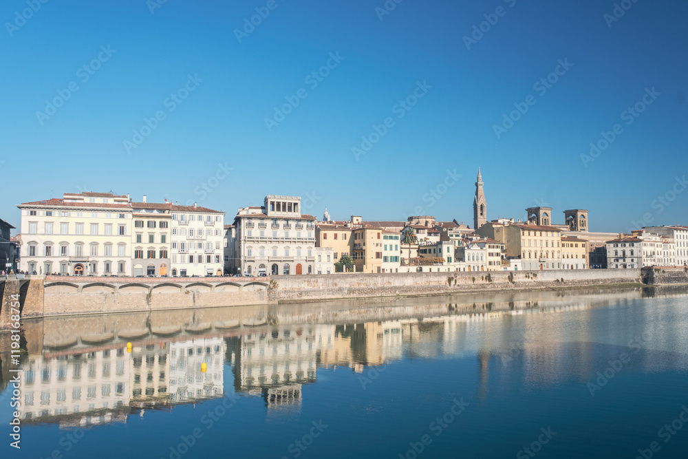 River bank of Florence in Italy with line of buildings River bank of Florence in Italy with line of buildings