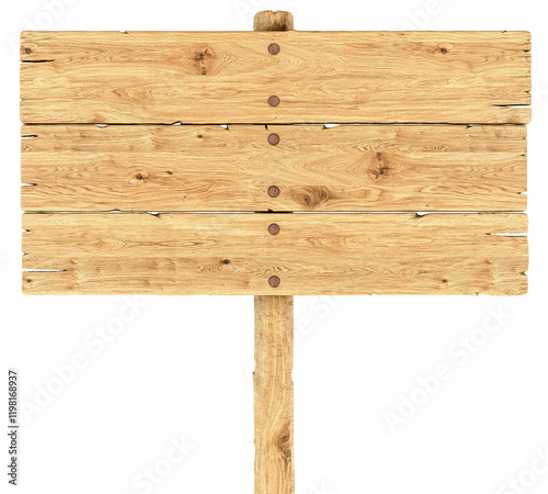 Fototapeta Naklejka Na Ścianę i Meble -  Wooden road sign, front view. 3D rendering isolated on transparent background