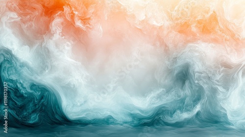 Abstract Ocean Wave Art Teal, White, and Peach Swirls, Dreamlike Seascape, Fluid Acrylic Painting Texture