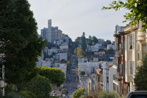 Buildings line the steep, sloping streets of San Francisco
