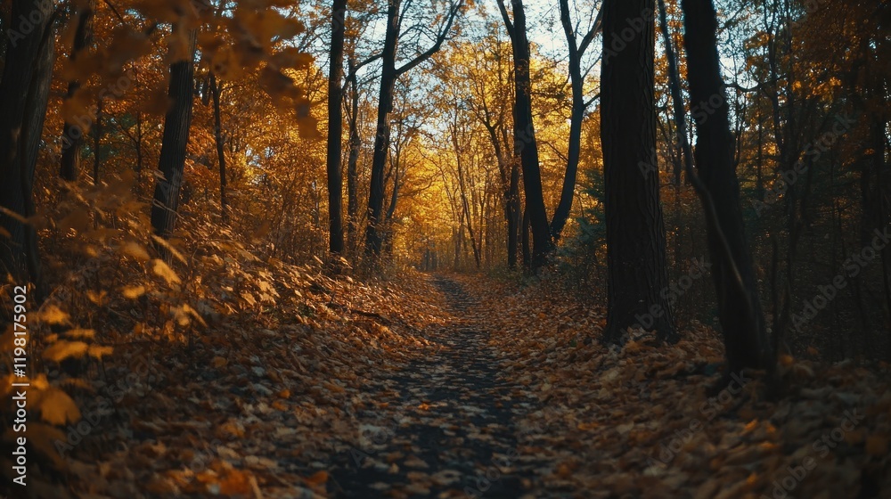 Obraz premium Autumn Path Through Golden Forest