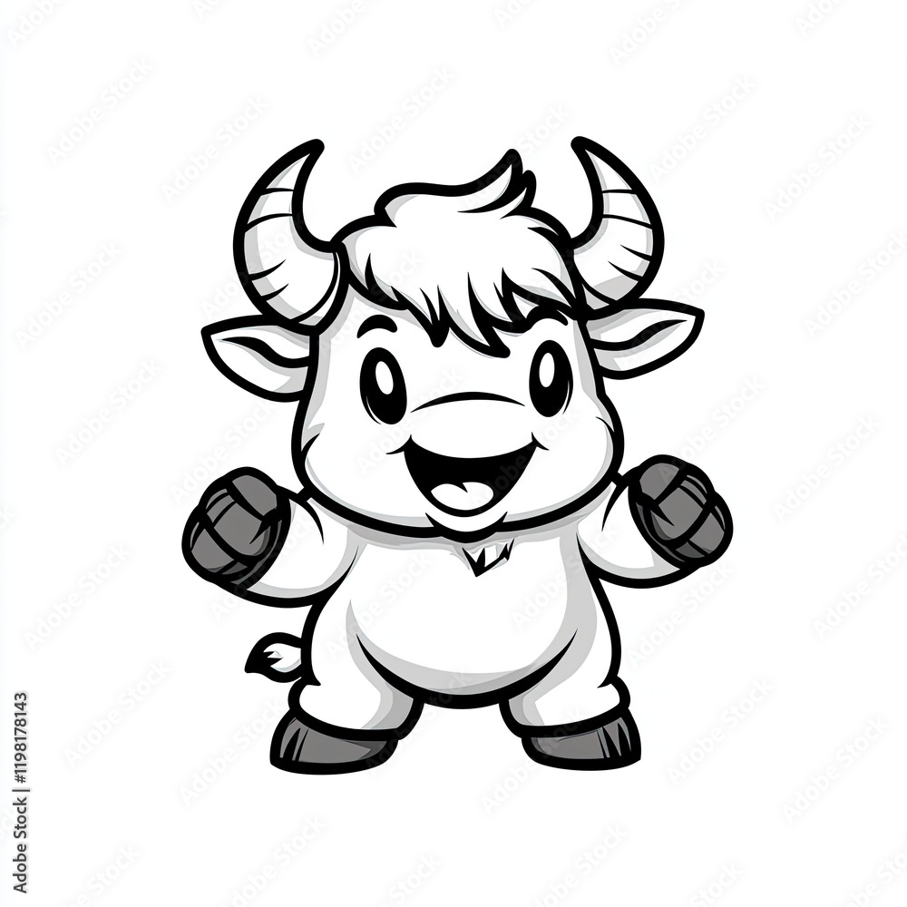 Obraz premium Adorable White Calf Cartoon Illustration: Happy, Smiling Young Bull
