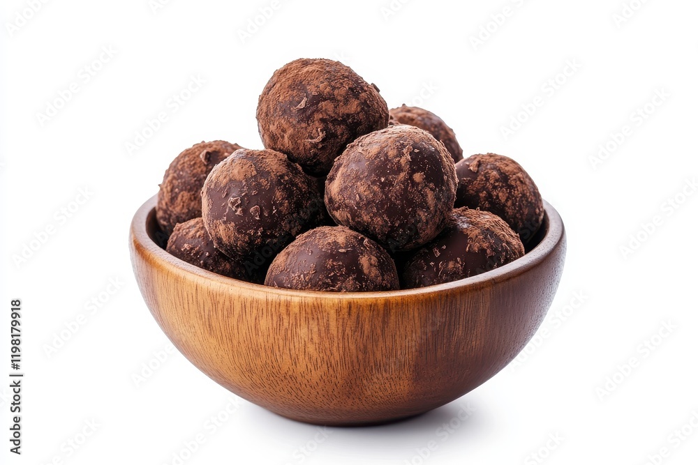 Chocolate spheres in a dish against a white backdrop Chocolate spheres in a dish against a white backdrop