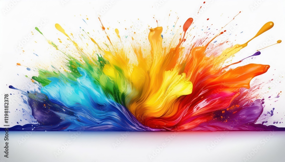 Vibrant and Powerful Pride Rainbow Explosion on a Minimalistic White Backdrop, Celebrating Diversity and Individuality in Artistic Expression. Vibrant and Powerful Pride Rainbow Explosion on a Minimalistic White Backdrop, Celebrating Diversity and Individuality in Artistic Expression.