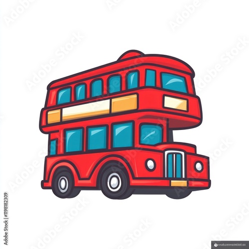 Cartoon red double-decker bus illustration.