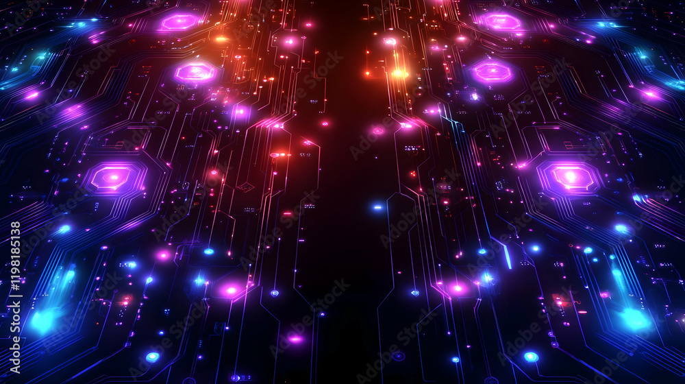 Fototapeta premium Vibrant Abstract Background with Glowing Neon Lights and Dynamic Particles