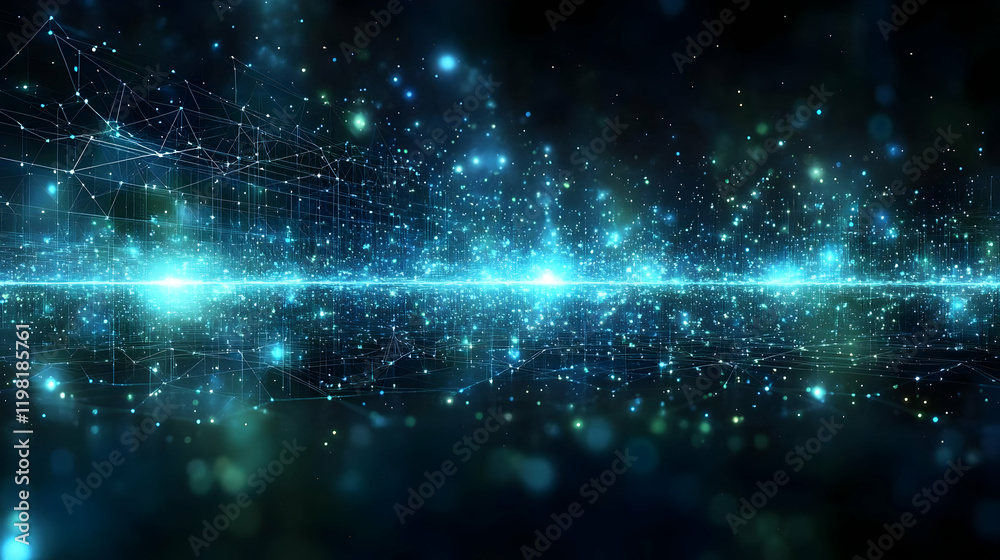Obraz premium Vibrant Blue Abstract Space Background with Glowing Particles and Stars