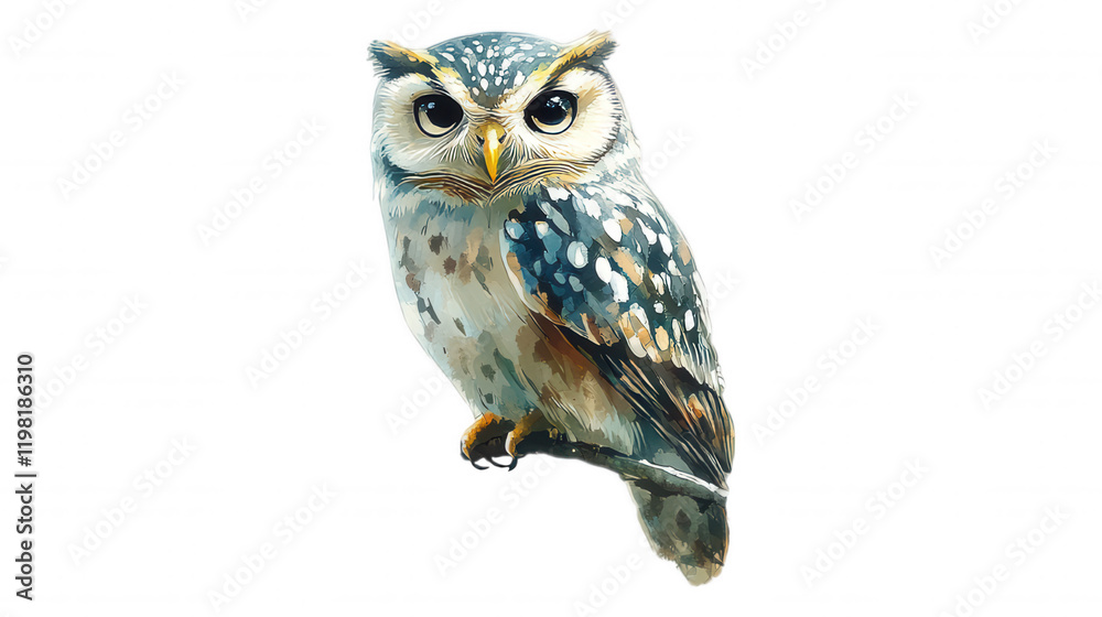 Obraz premium [Closeup of an owls face] Intense Owl Perched Branch Dark Background Close-Up Nature Wildlife Photography Portrait Long Eyed Bird Feather Patterns Focus Subject Central.