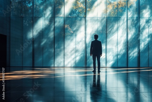 Businessman Contemplating Failure and Stress in a Modern Office Environment photo