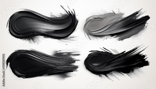 Four Striking Black Brushstrokes Against a White Canvas A Study in Contrast and Minimalism photo