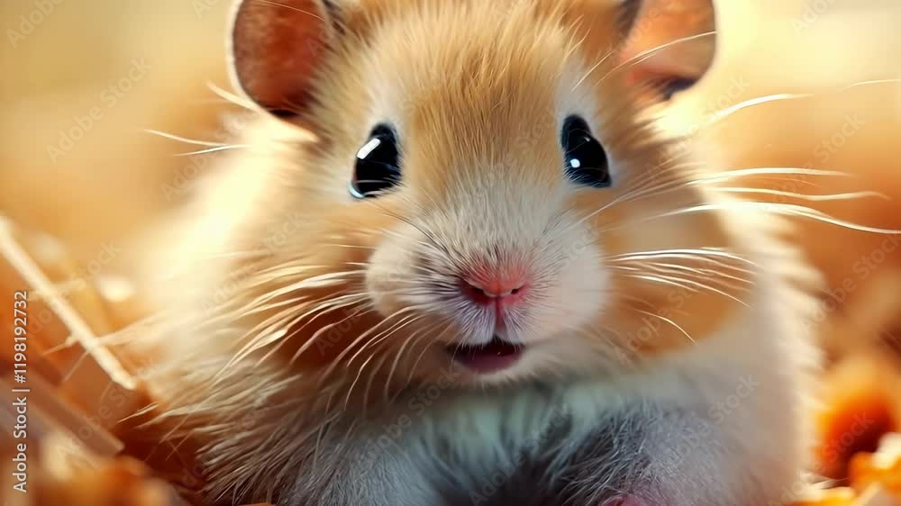 Adorable hamster in soft bedding surrounded by straw Adorable hamster in soft bedding surrounded by straw