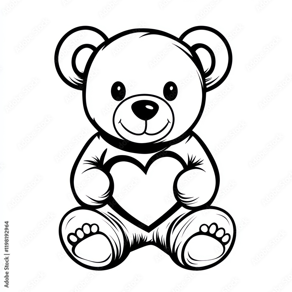 Obraz premium Teddy bear holding heart, sitting, blank background, for children illustration, or greeting card