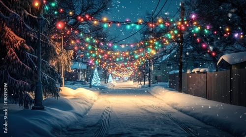 Wallpaper Mural Snowy Christmas Street at Night Torontodigital.ca