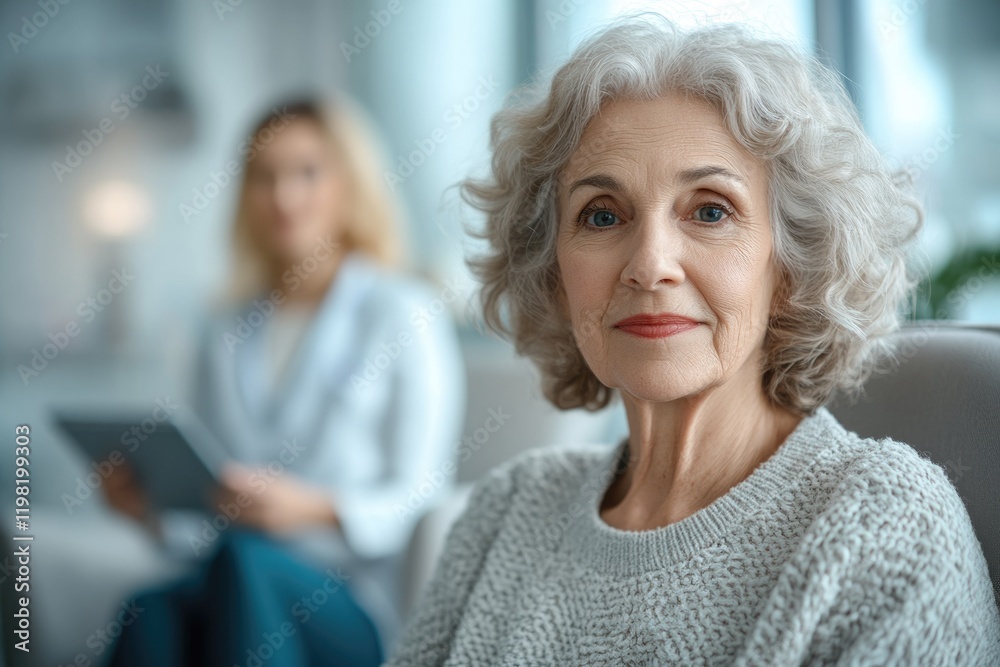 A confident senior woman with gray hair sits for a portrait, exuding wisdom and calmness. A confident senior woman with gray hair sits for a portrait, exuding wisdom and calmness.