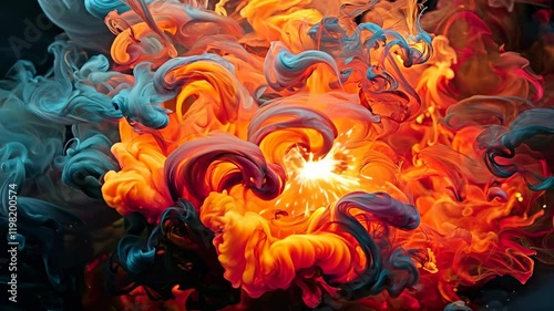 Abstract swirling flames and smoke in vibrant colors