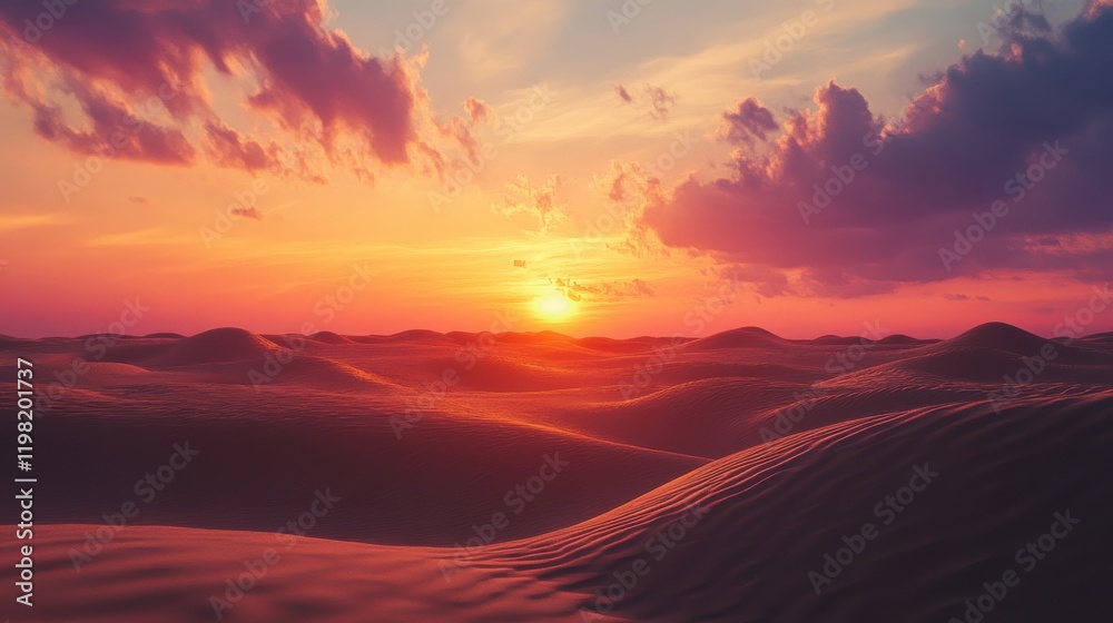 Desert sunset: fiery hues paint the sand dunes. Desert sunset: fiery hues paint the sand dunes.