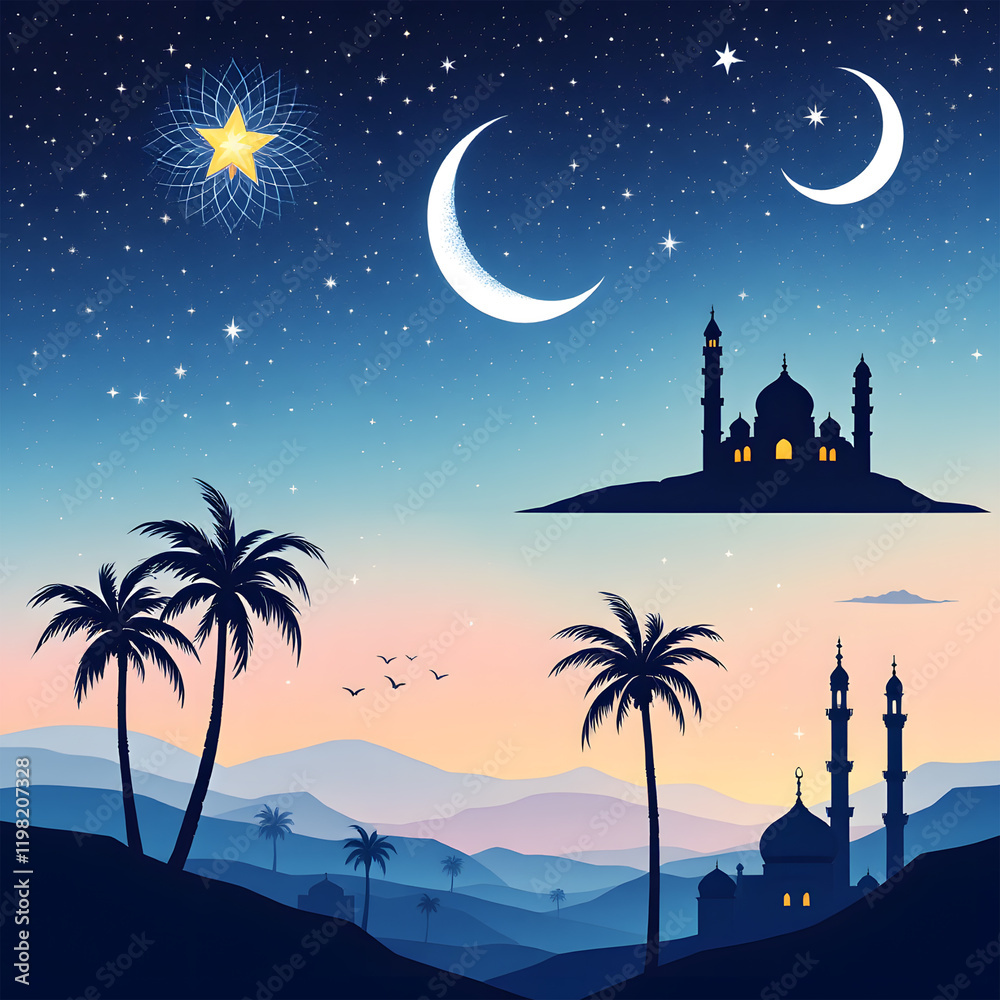Obraz premium set of modern eid alfitr illustrations