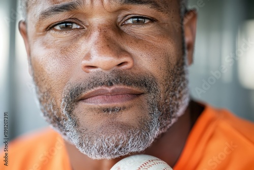 An expressive close-up of a man's face showcasing intense emotions and features, capturing the essence of contemplation and the breadth of human experience. photo