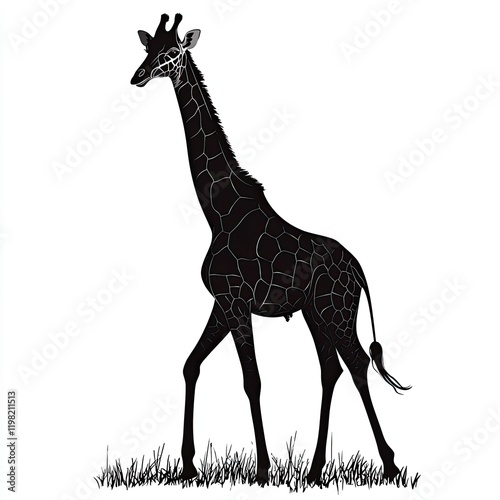 Majestic Giraffe Silhouette: A Stunning Black and White Vector Illustration of African Wildlife photo