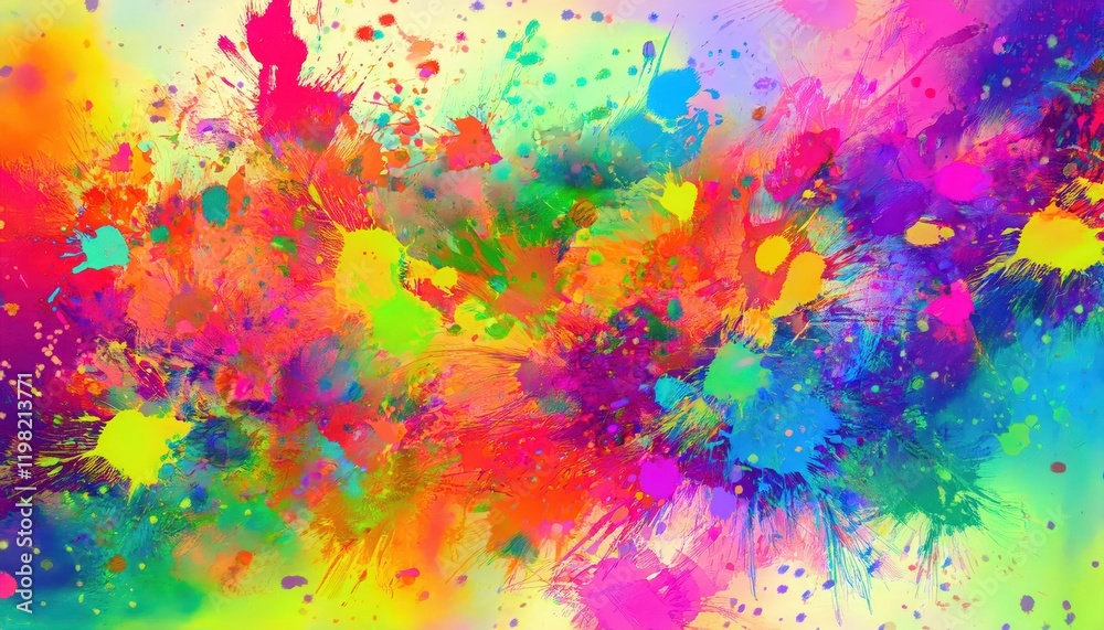 Vibrant HandPainted Multicolor Rainbow Ink Splash A Dirty Artistic Masterpiece, Combining Bold Colors and Spots in a Watercolor Splatter Style. Vibrant HandPainted Multicolor Rainbow Ink Splash A Dirty Artistic Masterpiece, Combining Bold Colors and Spots in a Watercolor Splatter Style.