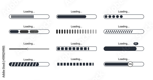 Loading icons set. Upload, download or updating. Circular loaders. Indicator of progress. UI and UX design elements for website. Flat vector collection