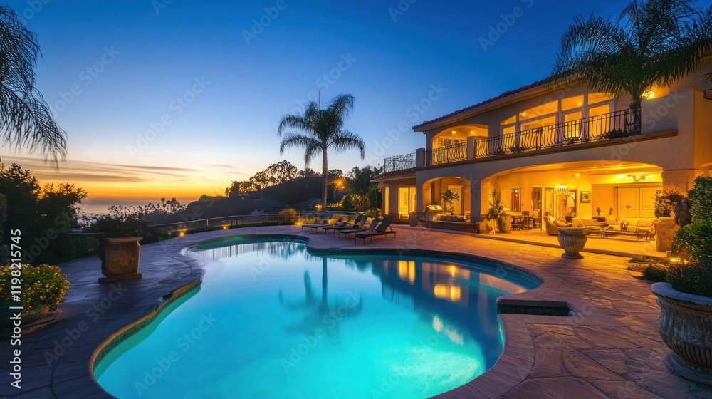 Fototapeta premium Luxury Ocean View Estate at Sunset