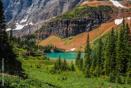 Stunning Glacier Lake Views on the Iceberg Lake Trail, Many Glacier, Glacier National Park, Montana photo